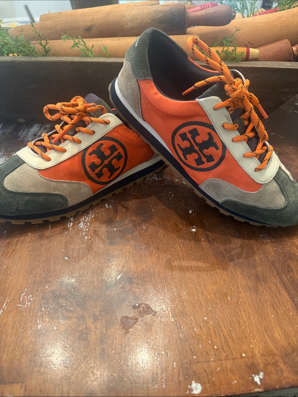 Tory Burch Orange and Gray  Women Logo Runner Sneakers